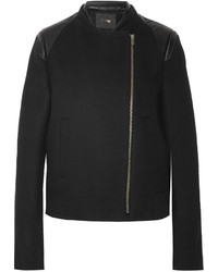 Maje Genkia Leather Paneled Wool And Cashmere Blend Biker Jacket