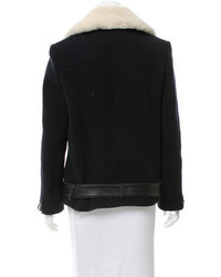 Sandro Leather Trimmed Shearling Collar Jacket