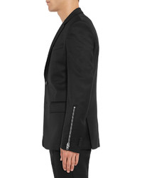 Givenchy Black Slim Fit Zip Trimmed Wool Blend Blazer