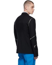 Alexander McQueen Black Wool Gabardine Spiral Zip Blazer