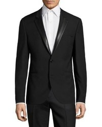 Hugo Boss Faux Leather Trimmed Virgin Wool Suit Jacket
