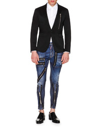 DSQUARED2 One Button Wool Blazer With Zip Detail Black