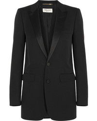 Saint Laurent Satin Trimmed Wool Tuxedo Blazer Black