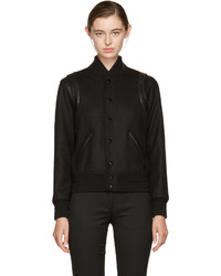 Saint Laurent Black Tonal Wool Teddy Bomber Jacket