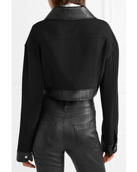Sara Battaglia Cropped Faux Leather Trimmed Wool Crepe Jacket