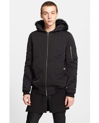 Rick Owens Hooded Goose Down Bomber Jacket With Genuine Shearling Lined Hood