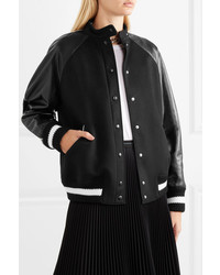 Valentino Leather And Appliqud Wool Blend Bomber Jacket