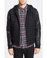 Rogue Wool Blend Bomber Jacket With Faux Leather Sleeves Hood
