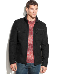 GUESS Wool Blend Faux Leather Trim Bomber Jacket