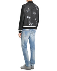 Valentino Wool Bomber Jacket With Leather Sleeves