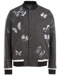 Valentino Wool Bomber Jacket With Leather Sleeves