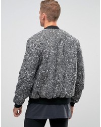 Asos Wool Mix Bomber Jacket With Ma1 Pocket In Salt And Pepper