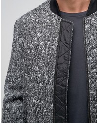 Asos Wool Mix Bomber Jacket With Ma1 Pocket In Salt And Pepper