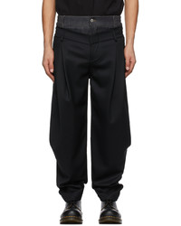 Feng Chen Wang Black Navy Wool Double Waistband Trousers