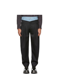 Feng Chen Wang Black Wool Denim Mix Trousers