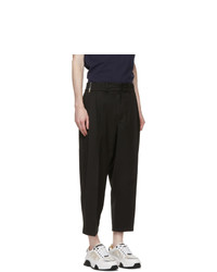 VERSACE JEANS COUTURE Black Wool Logo Ribbon Wide Trousers