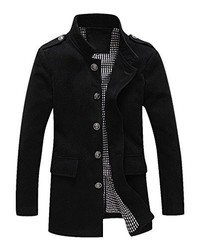 CELINO Casual Solid Color Single Breasted Slim Stand Collar Wool Blend Coat