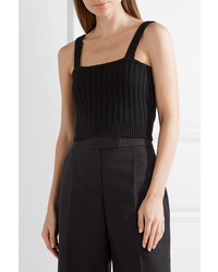 Valentino Cropped Ribbed Wool Top Black
