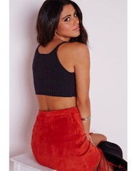 Missguided Rib Knitted Crop Top Black