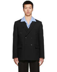 Recto Black Wool Double Breasted Blazer