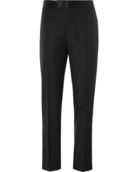 Alexander McQueen Black Satin Trimmed Wool And Mohair Blend Trousers