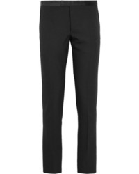 Gucci Black Slim Fit Leather Trimmed Wool Blend Piqu Suit Trousers