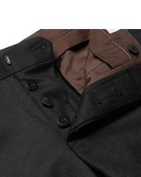 Caruso Black Super 120s Wool Flannel Trousers