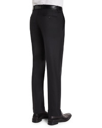 Neiman Marcus Classic Flat Front Wool Trousers Black