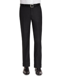 Neiman Marcus Classic Flat Front Wool Trousers Black