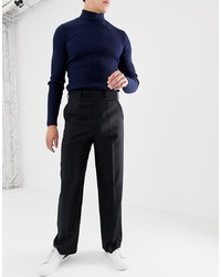 ASOS DESIGN Wide Leg Smart Trousers In Black 100% Wool