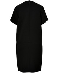 Celine Cline Black Wool Crepe Dress With Leather Patch Buckle