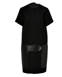 Celine Cline Black Wool Crepe Dress With Leather Patch Buckle