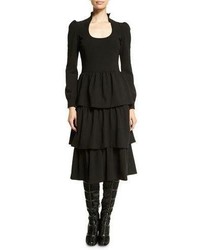 Tom Ford Long Sleeve Tiered Skirt Dress Black