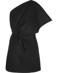 Jacquemus One Shoulder Ruffled Bonded Wool Blend Mini Dress Black