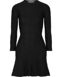 Alexander McQueen Wool Blend Cloqu Mini Dress Black