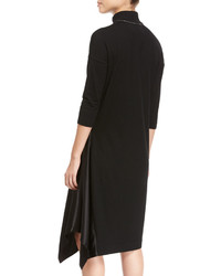 Brunello Cucinelli Wool Jersey Mock Neck Dress With Satin Inset
