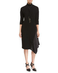 Brunello Cucinelli Wool Jersey Mock Neck Dress With Satin Inset