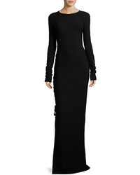 The Row Miel Ruched Long Sleeve Gown Black
