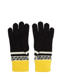 Fendi Black And Yellow Wool Forever Gloves