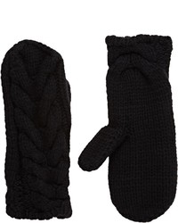 Barneys New York Cable Knit Mittens Black