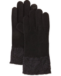 Portolano Cashmere Blend Lace Cuffed Tech Gloves Black