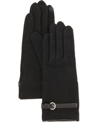 Portolano Cashmere Blend Leather Strap Gloves Black