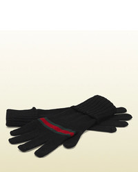 Gucci Black Wool Gloves With Web
