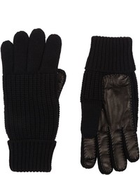 Barneys New York Leather Trim Knit Gloves Black
