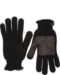 Barneys New York Textured Knit Leather Palm Gloves