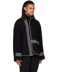 3MAN Black Engineered Stripe Blanket Jacket