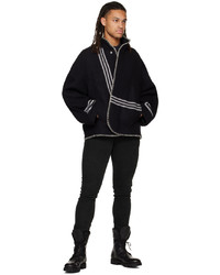 3MAN Black Engineered Stripe Blanket Jacket