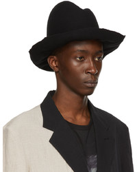 Yohji Yamamoto Black Designed Crown Fedora Hat