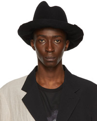 Yohji Yamamoto Black Designed Crown Fedora Hat