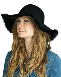Hatch Black Faux Fur Lined Wool Floppy Hat